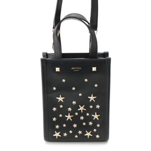 ジミーチュウ MINI N/S TOTE レザー クリスタル スタースタッズ 2WAY ショルダー トートバッグ ブラック