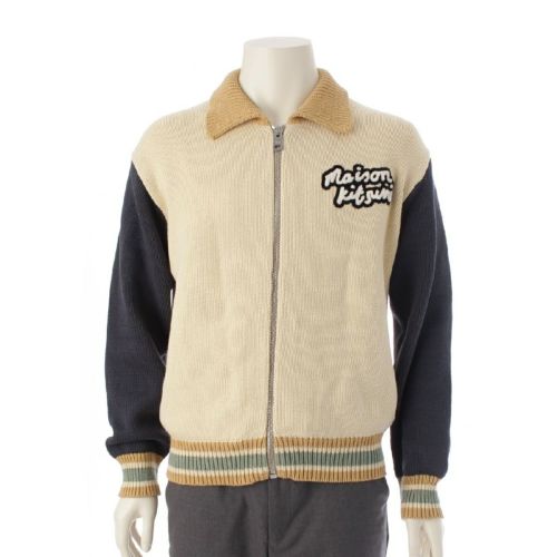 メゾンキツネ 25SS ニット カレッジ ブルゾン ジャケット ベージュ S