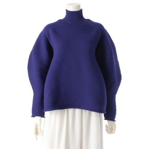 プリーツプリーズ イッセイミヤケ 24年 POWAN KNIT 変形 ハイネック ボーダー ニット トップス PP43KK811 ブルー F