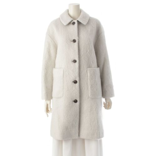 ヨリ 24AW ウール モヘヤ シャギー ロング ステンカラーコート アウター YR25-24133AW ホワイト 36