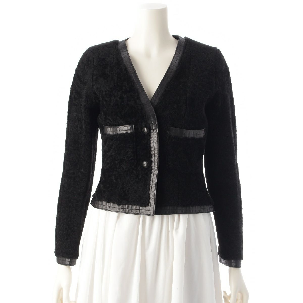 本物 シャネル ヴィンテージ ムートン レザー ノーカラー ジャケット 40 本物 シャネル ヴィンテージ ムートン レザー ノーカラー ジャケット