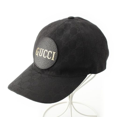 グッチ GGキャンバス ロゴ ワッペン 帽子 ベースボール キャップ 576253 ブラック L 59cm