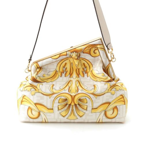 フェンディ ヴェルサーチ Versace フェンダーチェ ファースト ミディアム ショルダーバッグ FFロゴ ズッカ ベージュ イエロー