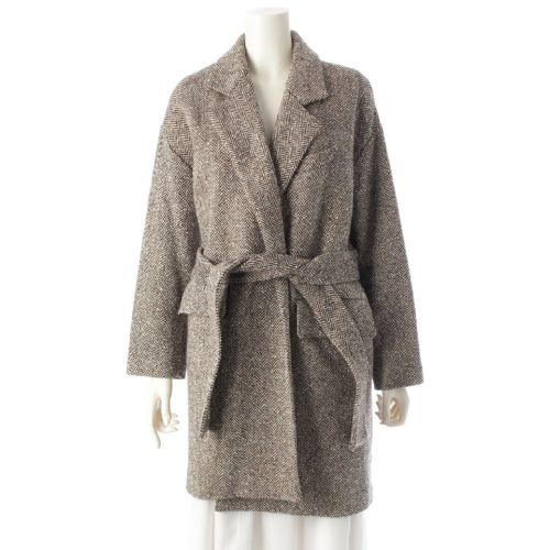 マディソンブルー 18AW ウール×ナイロン ヘリンボーン チェスター コート アウター MB184-2023 オフホワイト ブラウン 00 XS