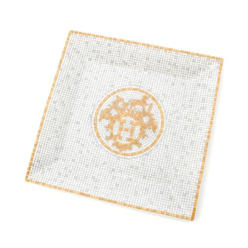 エルメス MOSAIQUE Au24 モザイク スクエア プレート 骨董品 皿 食器 ホワイト ゴールド 15cm