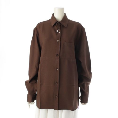 グッチ 24AW ロゴ フルイドドリル サイドスリット 長袖シャツ トップス 784039 ブラウン 38/15