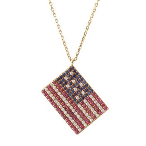 ノーブランド アメリカ国旗モチーフ メレダイヤ D0.48ct ルビー サファイア ネックレス ペンダント ジュエリー K18 750YG ゴールド 8.6g