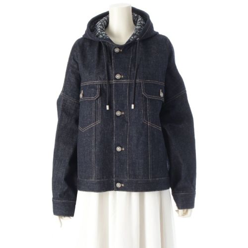 ディオール 24-25AW コットン オーバーサイズ オブリーク裏地 フード付き デニムジャケット 442V34A3161 インディゴ 38