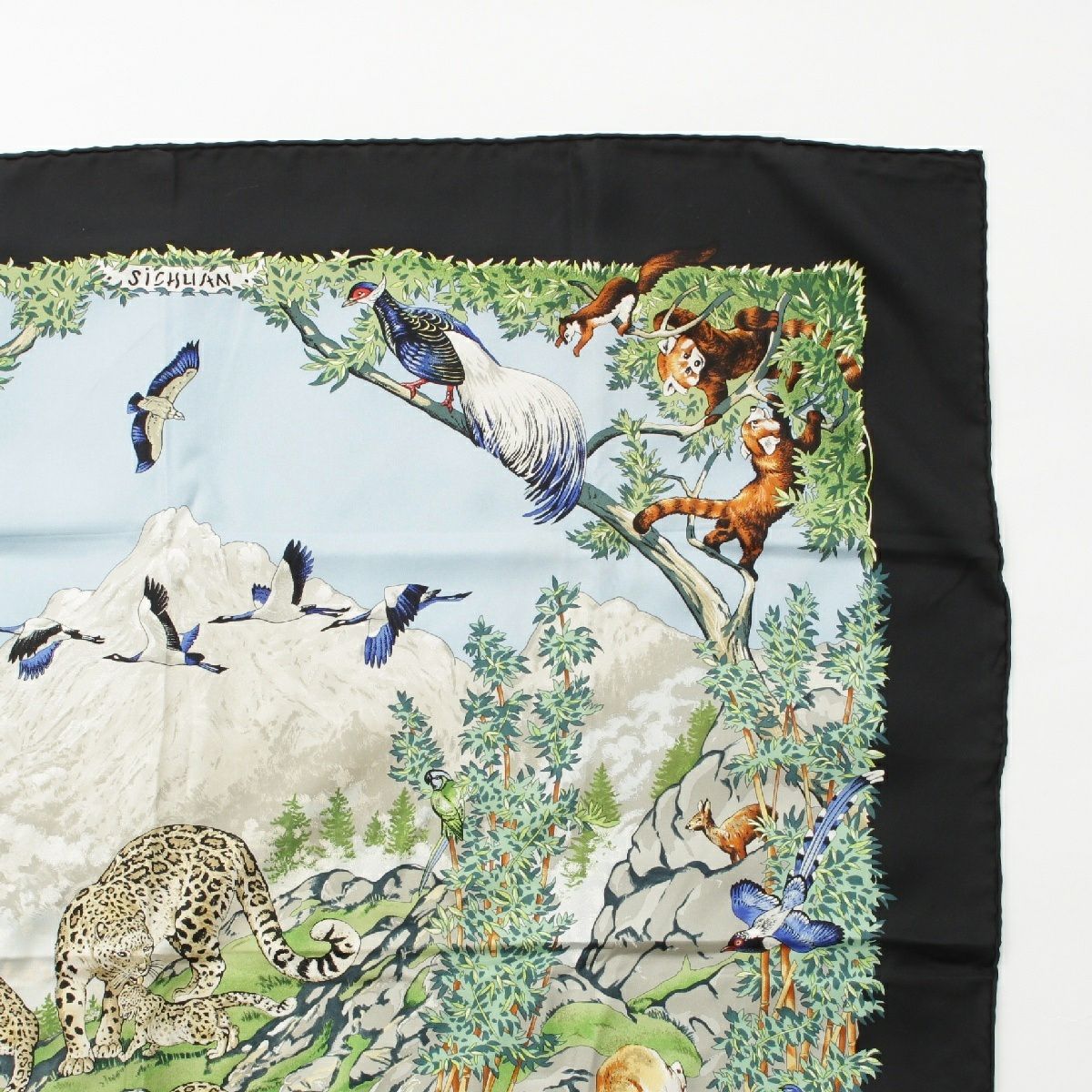 エルメス カレ90 シルク SICHUAN 四川省 スカーフ アニマル 自然