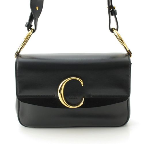クロエ レザー Cロゴ スモール ダブルキャリー 2way ゴールド金具 ショルダーバッグ ブラック