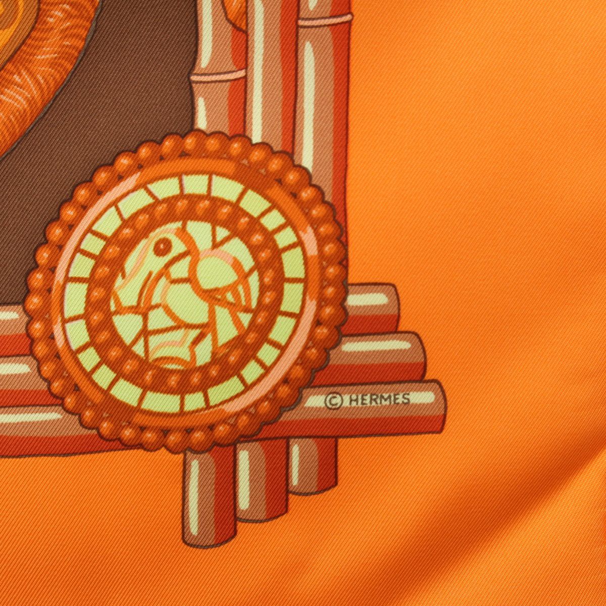 エルメス シルク カレ90 HUACA PIRU 神聖なるペルー スカーフ オレンジ