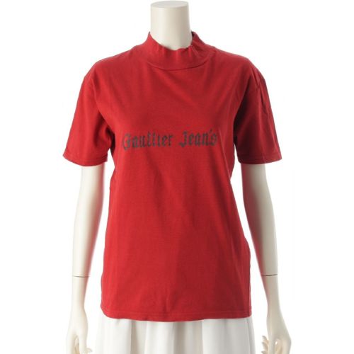 ジャンポールゴルチエ ゴルチエジーンズ コットン モックネック 半袖Ｔシャツ ロゴプリント レッド 48