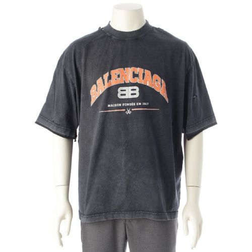 バレンシアガ 22SS コットン MAISON クラシック加工 ダメージ 半袖Ｔシャツ トップス カットソー 612966 ブラック M