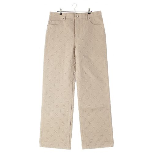 ルイヴィトン 25SS コットン モノグラムエンボス デニム スケート ジーンズ デニムパンツ ボトムス 1AHBLN アイボリー ベージュ系 33