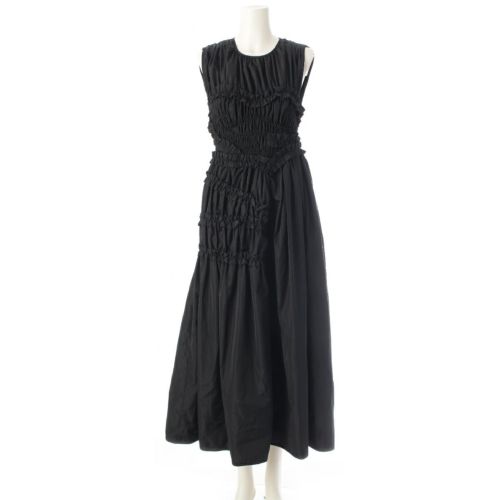 セシリーバンセン 23年 UTOPIA DRESS バックリボン ノースリーブ ドレス ロングワンピース フリル ギャザー 2.23RTW10014 ブラック UK6