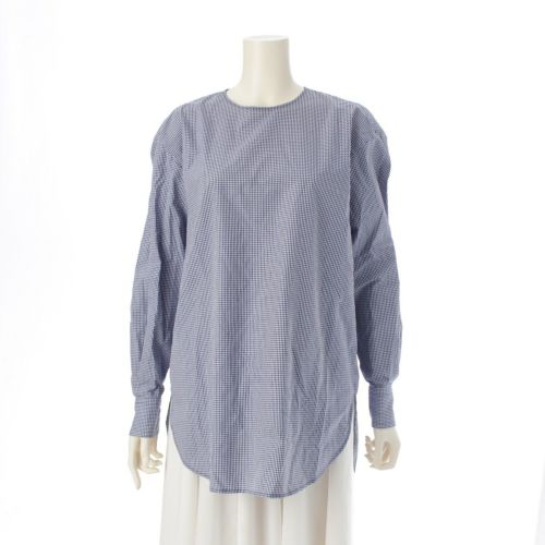 ブラミンク 24AW コットン ギンガムチェッククルーネック ブラウス トップス 7921-230-0279 ホワイト ブルー 36