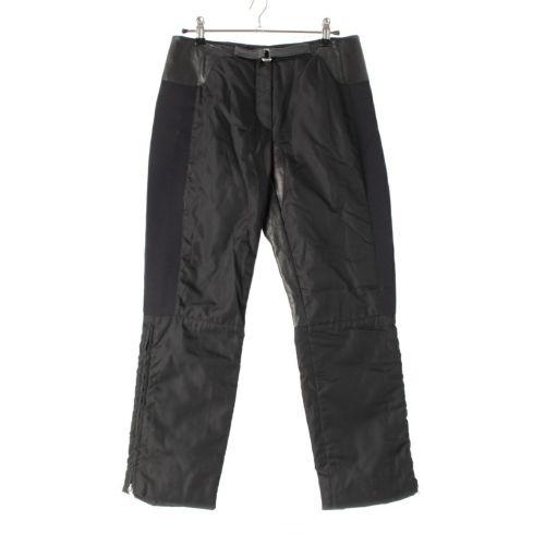 プラダ 99SS レザー ナイロン切替 サイドライン ベルテッド パンツ ボトムス ブラック 40