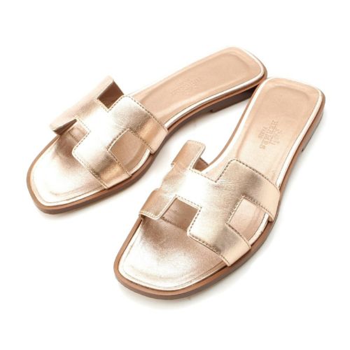 エルメス レザー オラン senmelle cuir フラット メタリック サンダル ゴールド 35