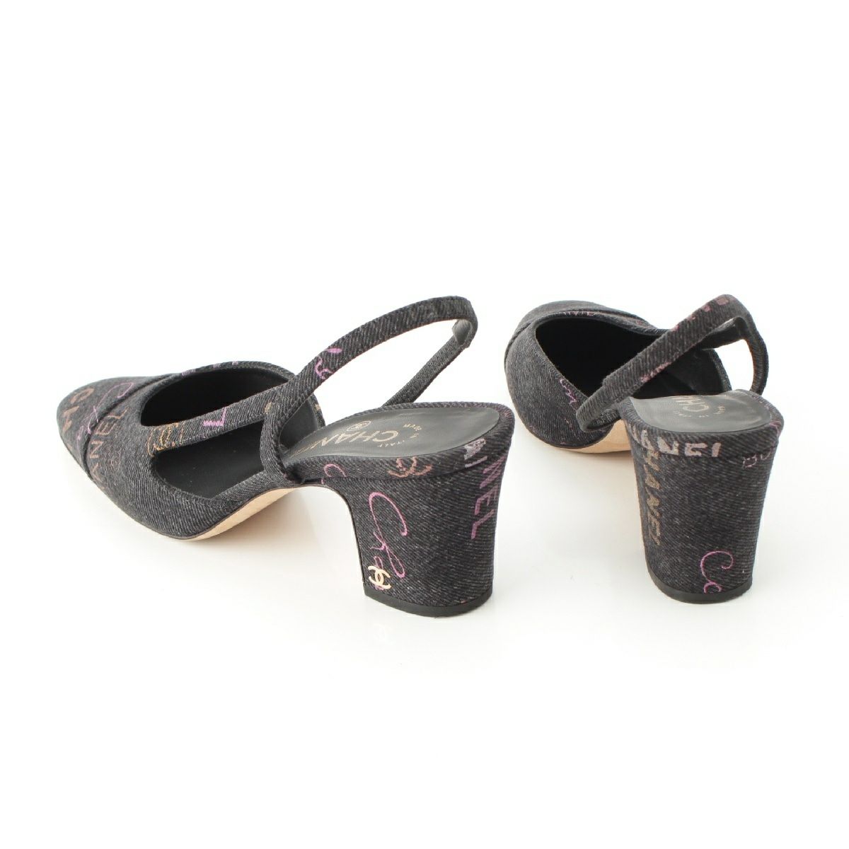 シャネル 22P デニム ココマーク 筆記体 スリングバッグ パンプス