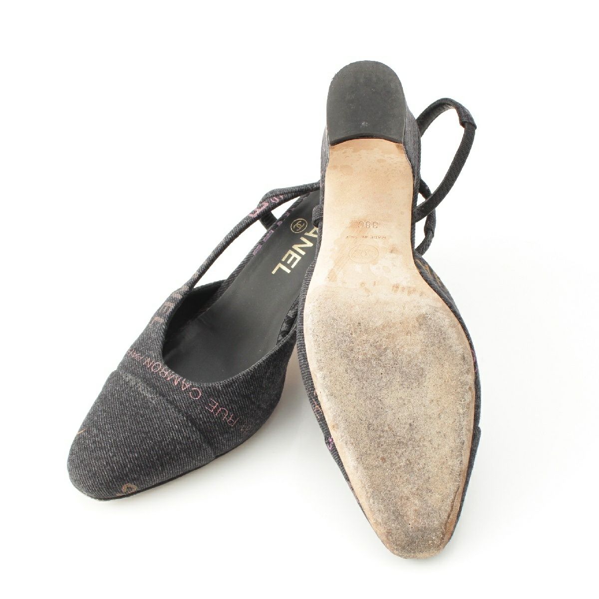 シャネル 22P デニム ココマーク 筆記体 スリングバッグ パンプス