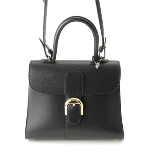 デルヴォー ブリヨンMM ボックスカーフ 2WAY ショルダー ゴールド金具 ハンドバッグ AA0405AAM099ZDO ブラック