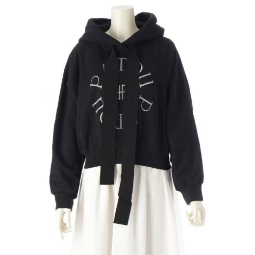 パトゥ 23AW コットン クロップメンダリオンロゴフーディー クロップド丈 ロゴ刺繍 パーカー 23A-JE069-9995 ブラック M