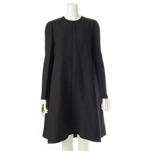 ヴァレンティノ 19SS ウール シルク クルーネック バックジップ Aライン ワンピース ブラック 38