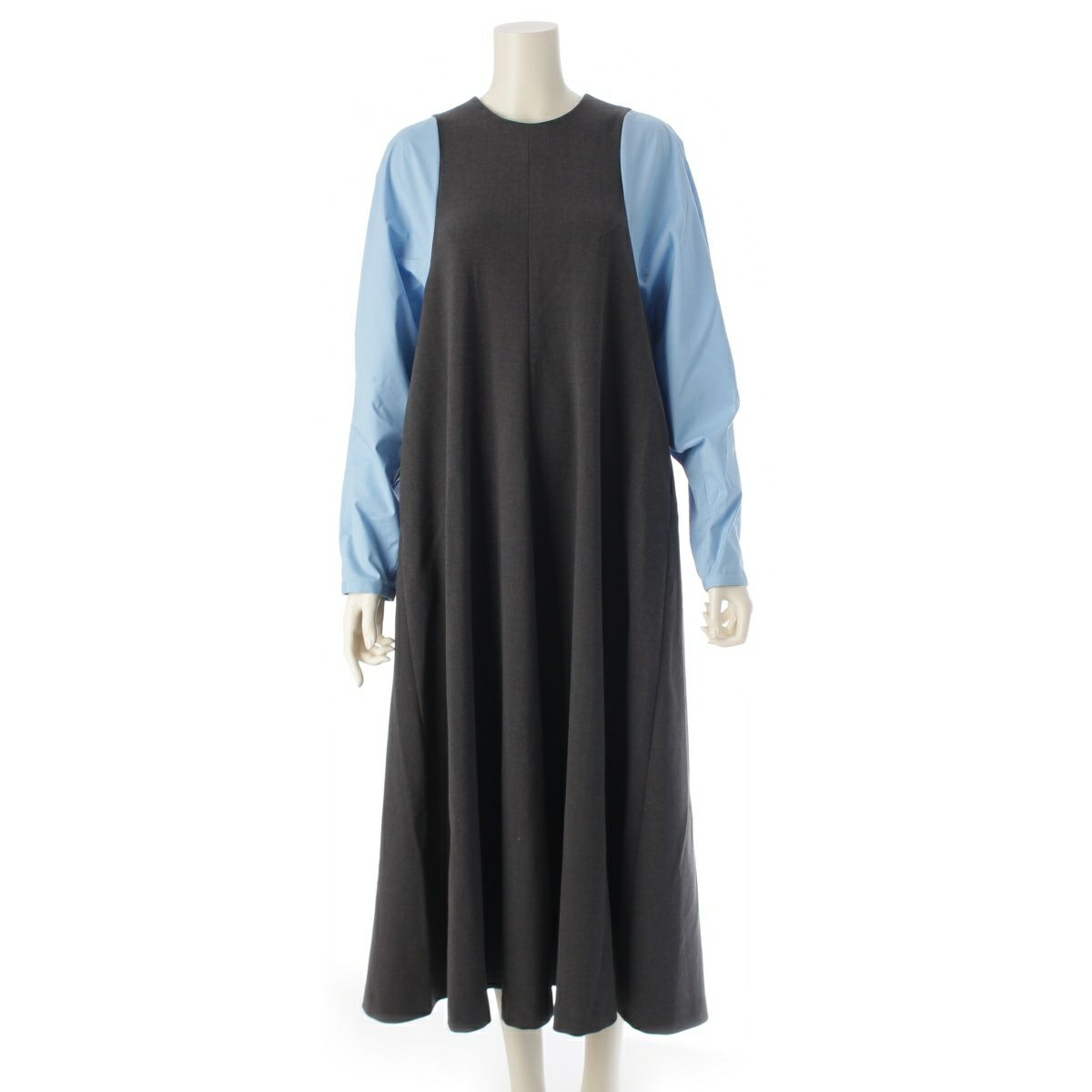 エンフォルド 23AW コットン レーヨン タンクトップ レイヤード ドレス ワンピース 300GA233-1610 グレー ライトブルー 38