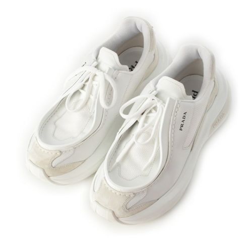 プラダ SYSTEM システム レザー ロゴ ローカット チャンキー チロリアン スニーカー スニーカー ホワイト 7 1/2