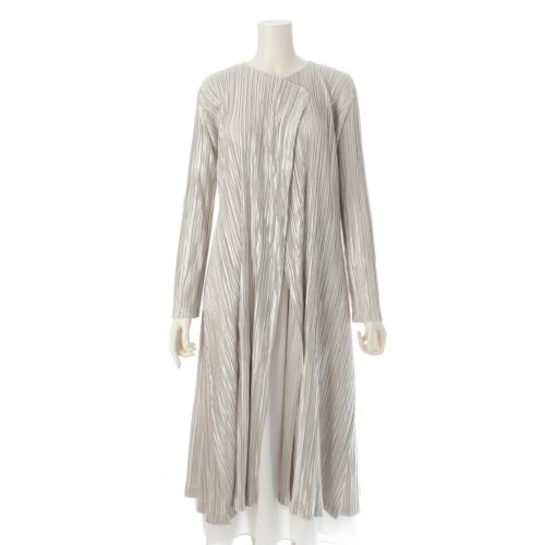 プリーツプリーズ イッセイミヤケ 16AW MONTHLY ロング カーディガン ワンピース ドレス PP63-JA221 シルバー 5