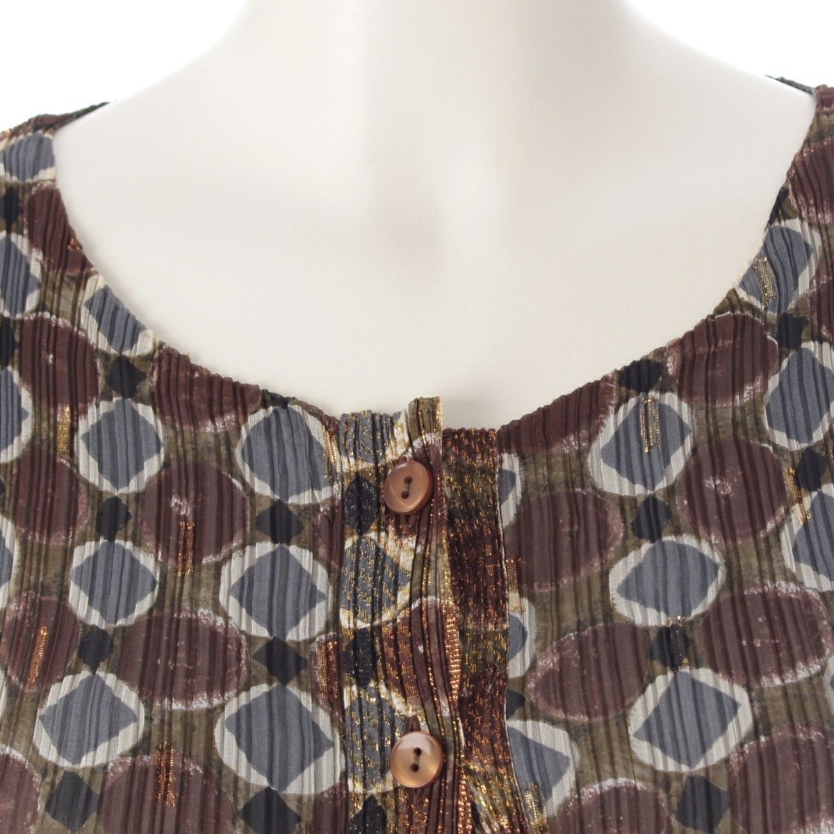 イッセイミヤケ 総柄 ラメ プリーツ フロントボタン ノースリーブ  