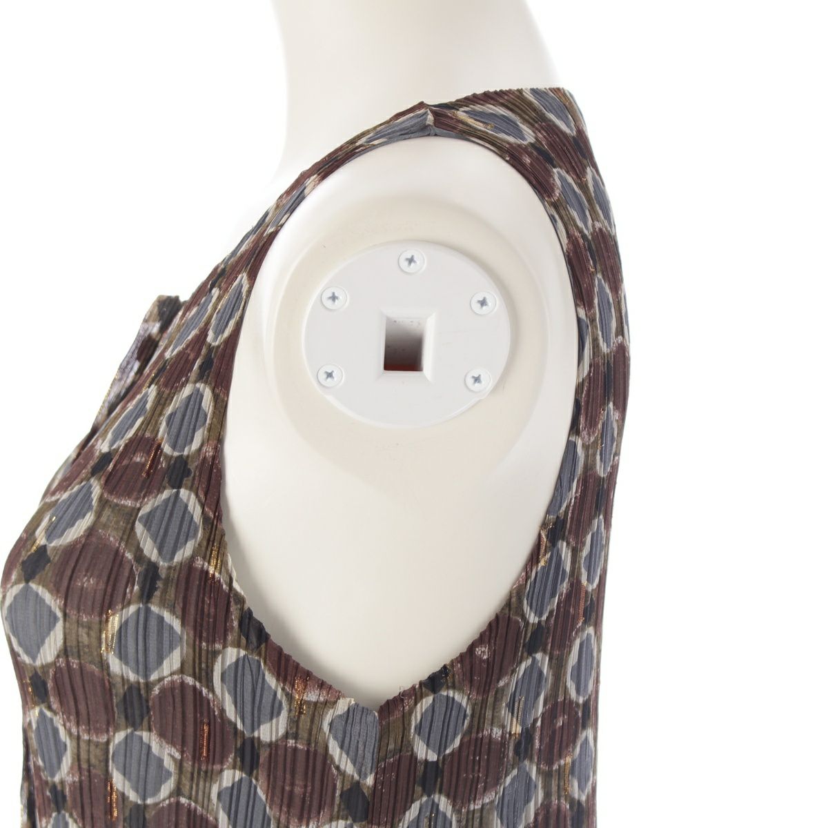 イッセイミヤケ 総柄 ラメ プリーツ フロントボタン ノースリーブ  