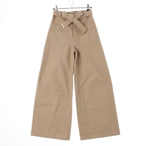 セリーヌ 24AW コットン トリオンフ ベルト付き タイヤ ワイド パンツ ボトムス 2P78A539W ベージュ 34