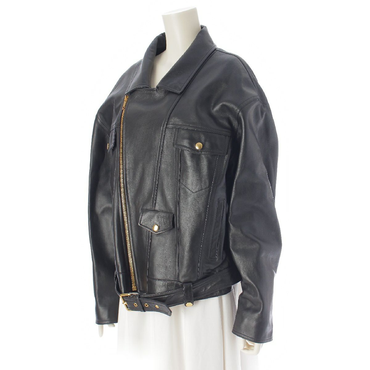 CELINE - セリーヌ ソフトヴィンテージラムスキン ルーズバイカー ダブル ライダースジャケット アウター 2EB95050O ブラック 40【中古】 セリーヌ ソフトヴィンテージラムスキン ルーズバイカー ダブル