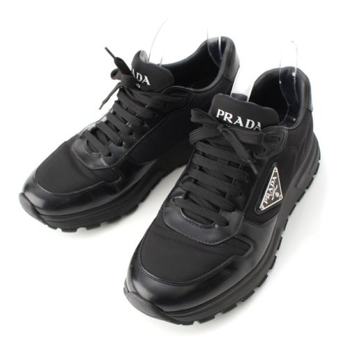 プラダ Re Nylon トライアングル レースアップ ローカット スニーカー シューズ 2EE369 ブラック 6 1/2