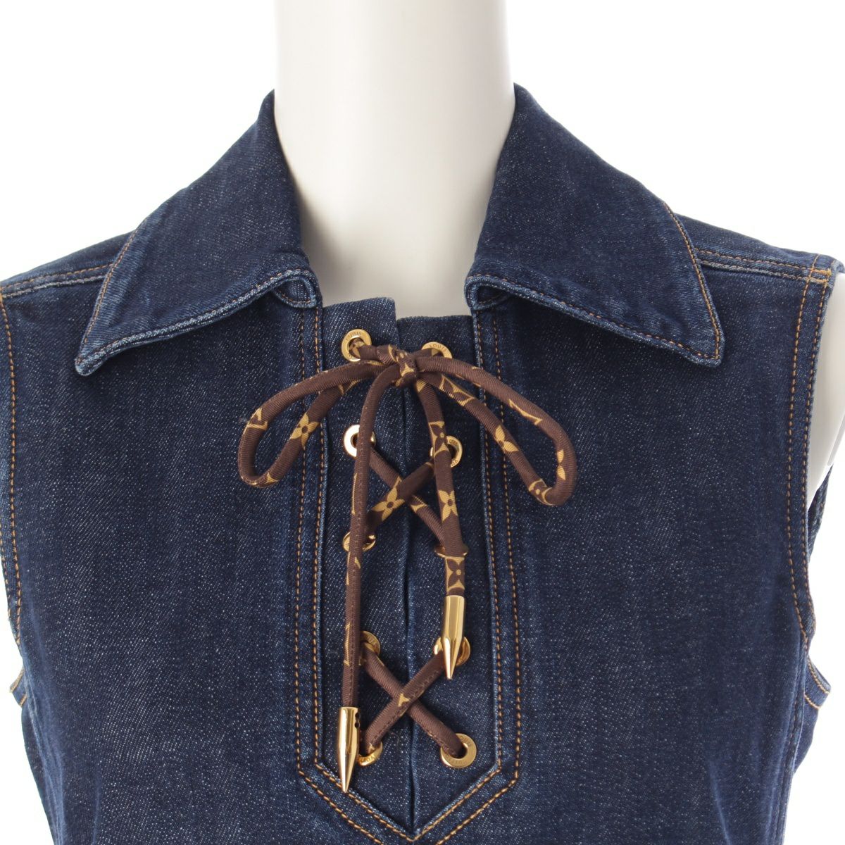 ルイヴィトン コットン モノグラム デニム ノースリーブ ワンピース