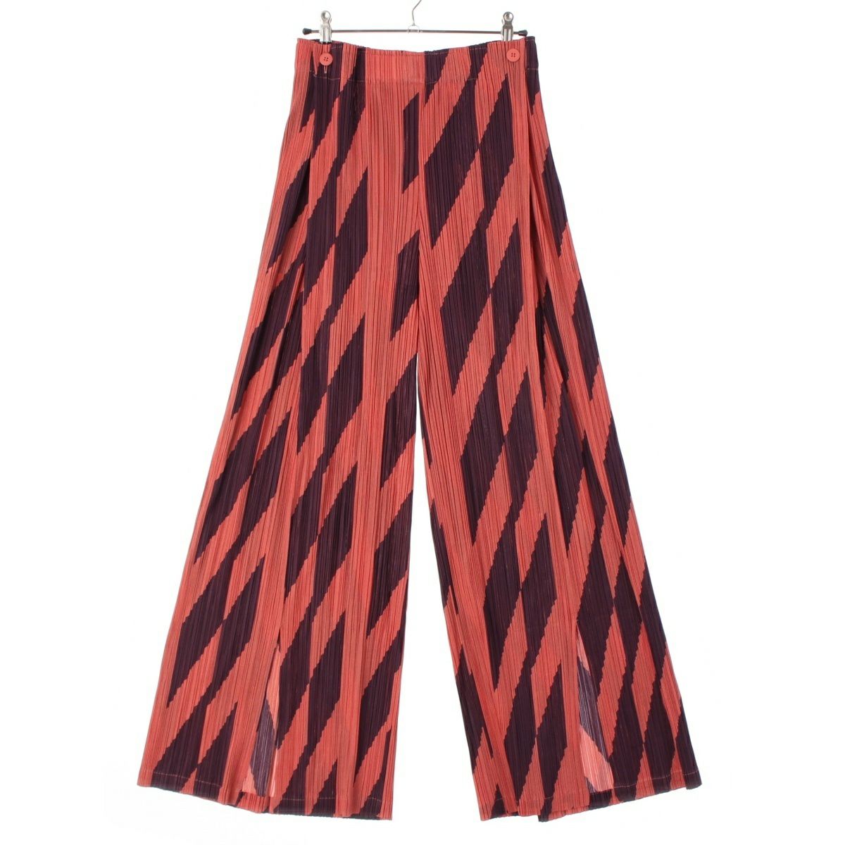 プリーツプリーズ イッセイミヤケ 19年 斜め チェック柄 パンツ  