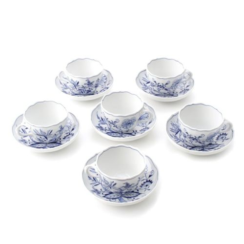 マイセン 陶器 ブルーオニオン 6客セット 食器 ティー カップ＆ソーサー ホワイト マルチカラー