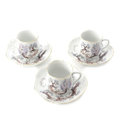 マイセン 陶器 アーモンドの木 3客セット 食器 コーヒー カップ＆ソーサー ホワイト マルチカラー