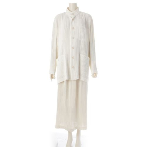 イッセイミヤケ スタンドカラー プリーツ ジャケット＆ スカートセットアップ IM61-FD709／IM61-FG709 ホワイト M／L