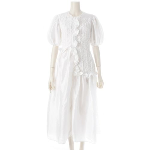 セシリーバンセン 21SS ナイロン コットン混 CHLOE DRESS パフスリーブ ワンピース SC21-0003 ホワイト UK8 US4