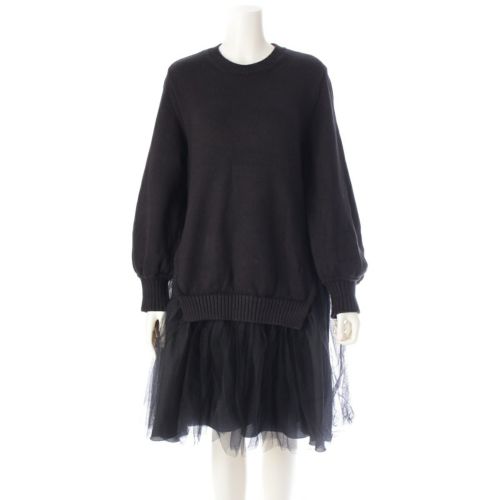 アディアム 25年 コットン ナイロン Sucre シュクレ チュール ニット ドッキング ワンピース ドレス 45074 ブラック S