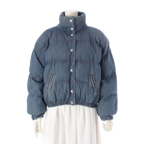 シャネル 24‐25AW コットン ココマークボタン ウォッシュドデニム ダウンジャケット アウター P78298 ブルー 34