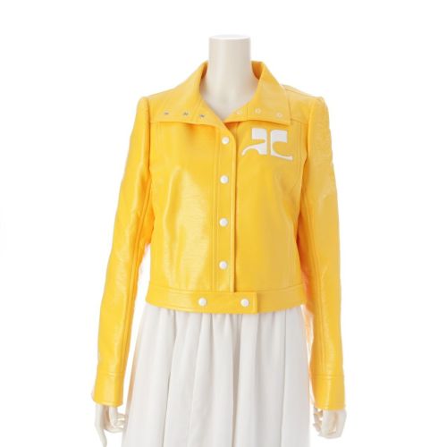 クレージュ 23SS vinyl Jacket ロゴ ショート ジャケット イエロー 40