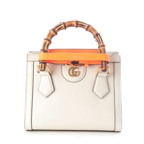 グッチ ダイアナ バンブー レザー 2way ショルダー ハンドバッグ 655661 ホワイト オレンジ