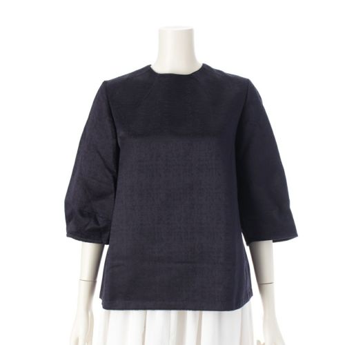 ドゥロワー 23SS RESORT2 サテンジャガード ハーフスリーブ ブラウス トップス 6521-299-1187 ネイビー 36