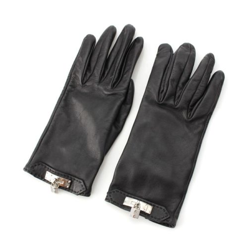 エルメス ラムスキン レザー ケリー SV金具 手袋 グローブ ブラック 7