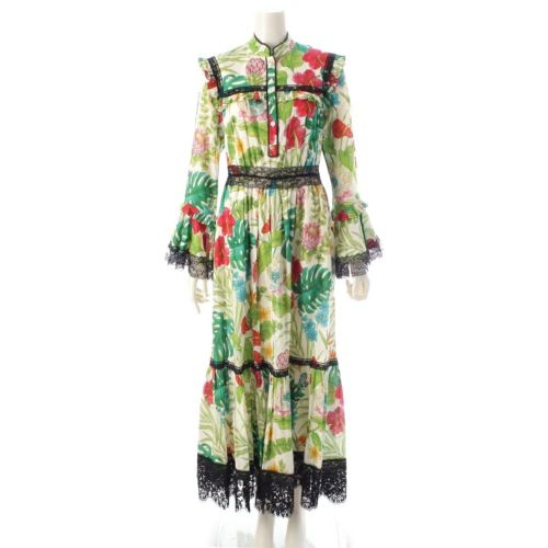 グッチ GGボタン レース フローラル フラワー 花柄 ワンピース ドレス ペチコート付き 705755 マルチカラー 38