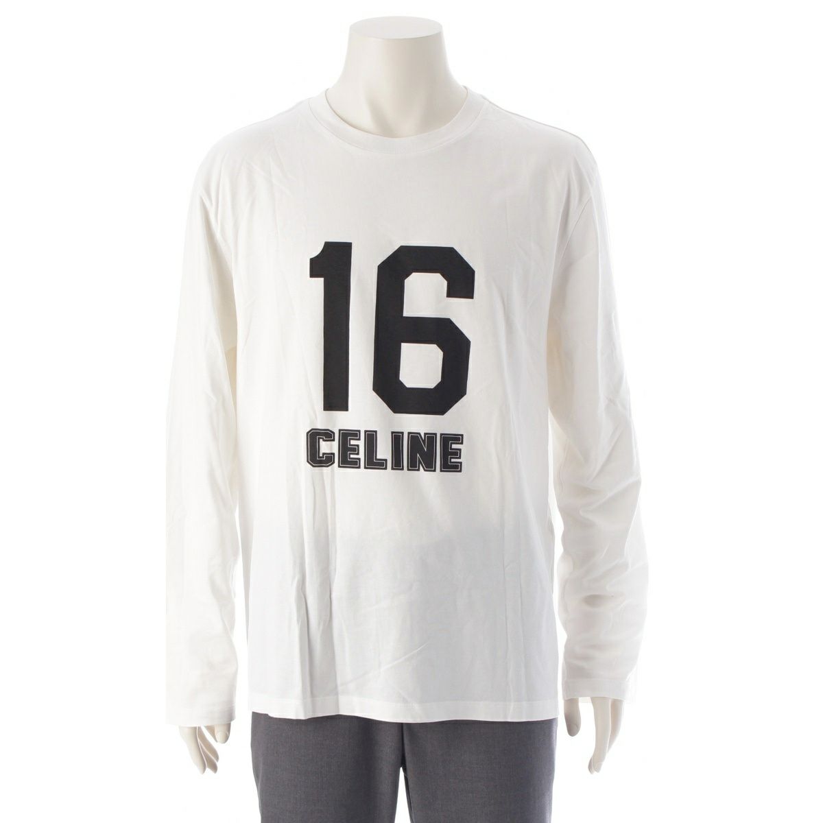 セリーヌ 24年 コットン ロゴ 16 ルーズ ロング ロンＴ 長袖シャツ トップス 2X86N507Z ホワイト L