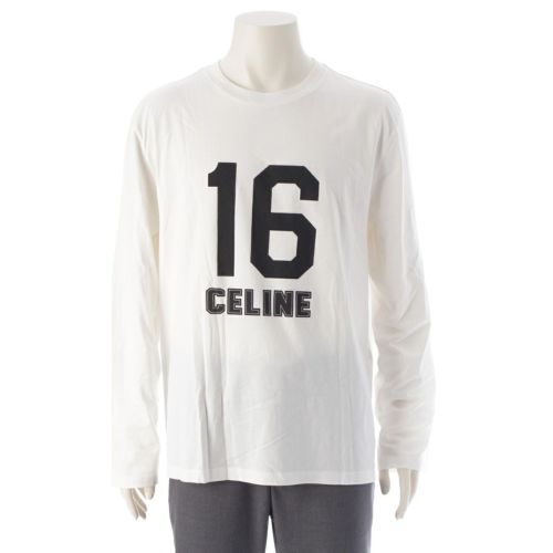 セリーヌ 24年 コットン ロゴ 16 ルーズ ロング ロンＴ 長袖シャツ トップス 2X86N507Z ホワイト L
